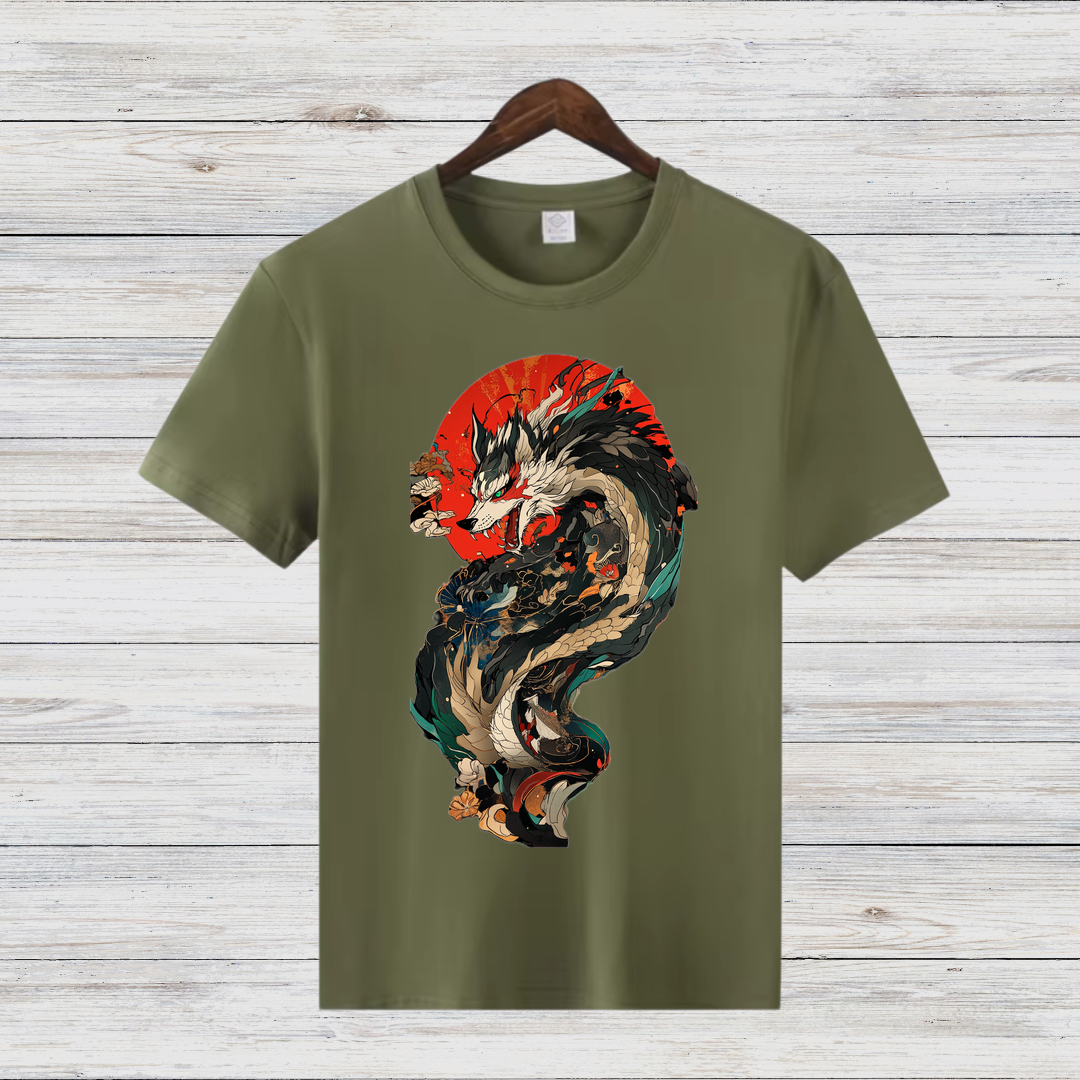 Mystischer Wolf | Fantasy T-Shirt | Japanisches Kunstdesign | Edles Statement Shirt für Wintertage