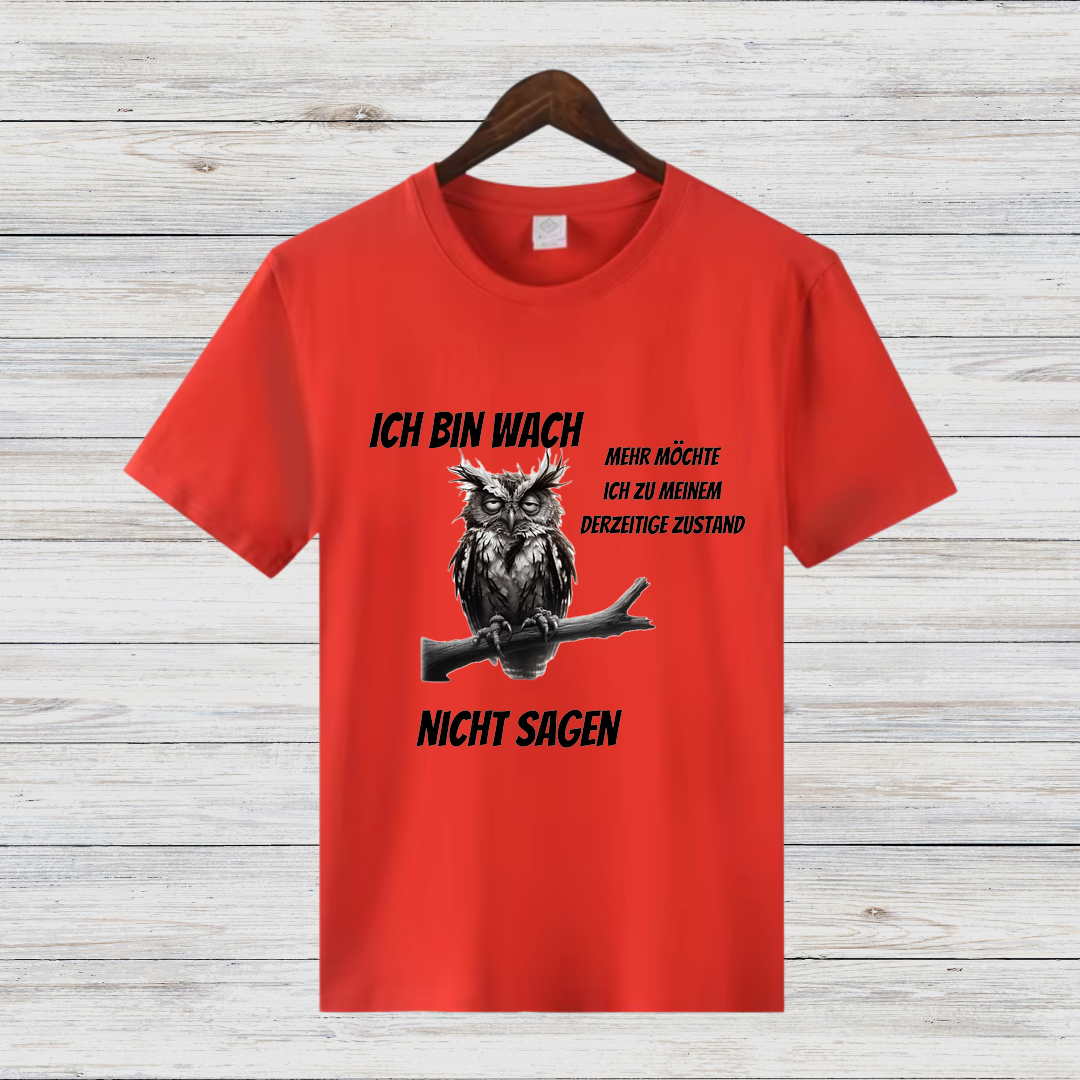 Ich bin wach | Lustiges Eulen-Shirt | Humorvolles Design für Morgenmuffel | Statement Shirt für kalte Wintertage