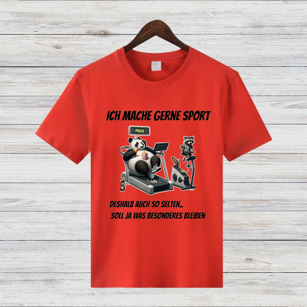 Ich mache gerne Sport | Lustiges Panda Shirt | Humorvolles Motiv für Sportmuffel | Statement-Shirt für Damen