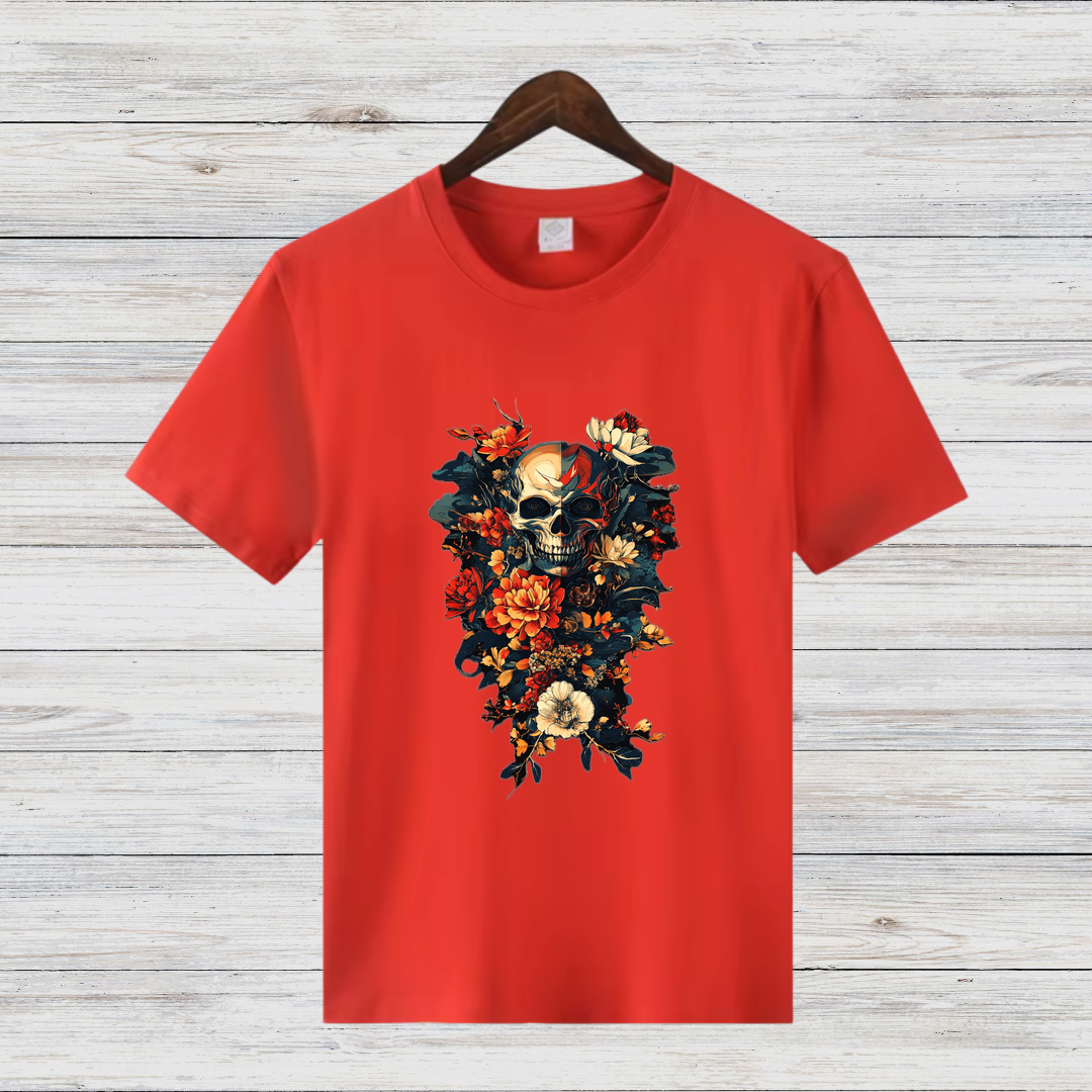 Schädel & Blumen | Gothic Kunst Shirt | Mystisches Totenkopf Design | Rockiges Statement Shirt für den Winter