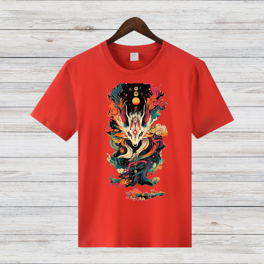 Mystischer Feuerwolf | Fantasie T-Shirt | Spirituelles Kunstdesign | Stilvolles Statement-Shirt für den Winter