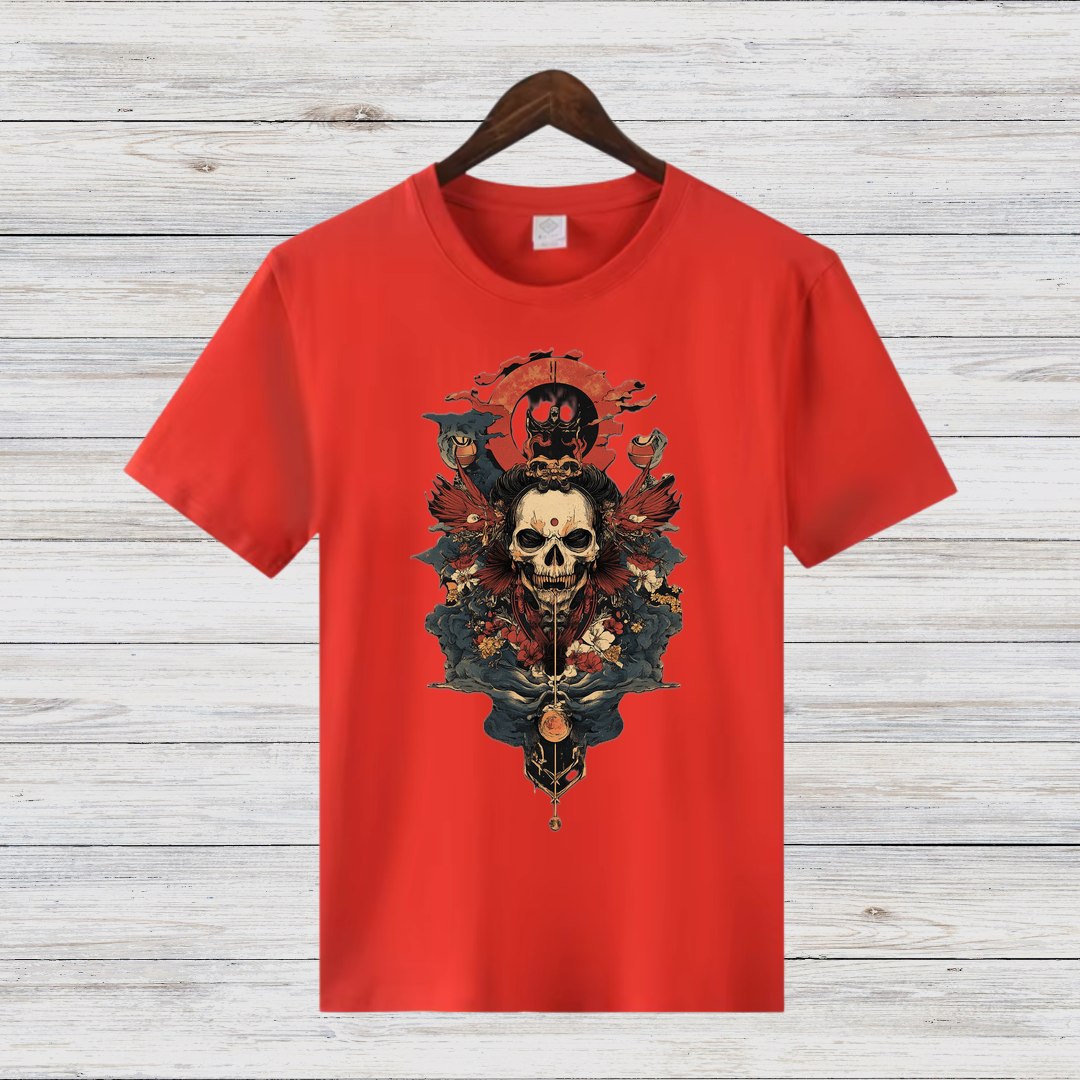 Samurai Totenkopf Shirt | Mystisches Krieger-Design | Cooles Gothic T-Shirt | Statement Shirt für Fans von japanischer Kunst