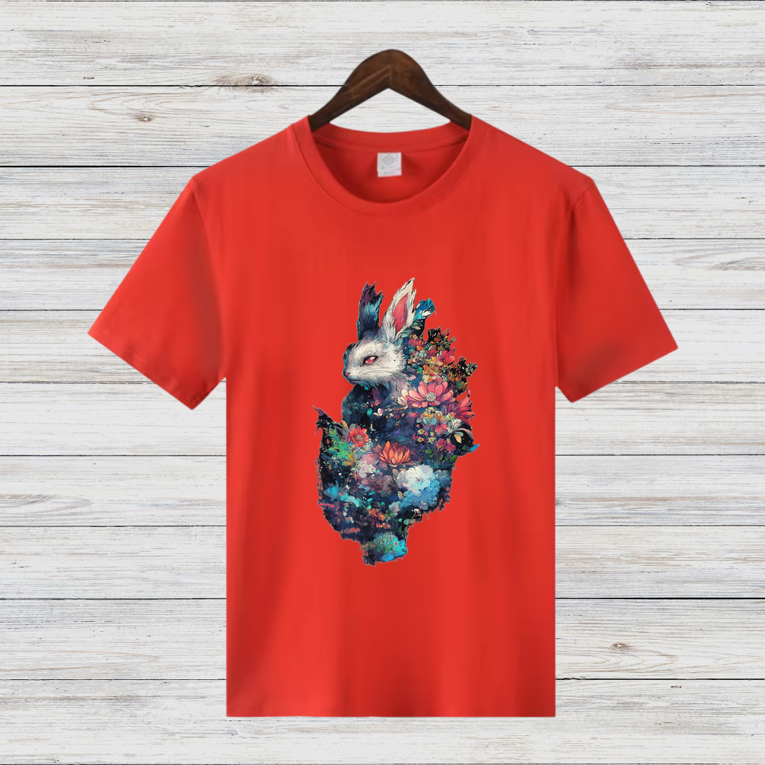 Magischer Winterhase | Künstlerisches T-Shirt | Mystisches Tierdesign | Baumwollshirt für kalte Tage