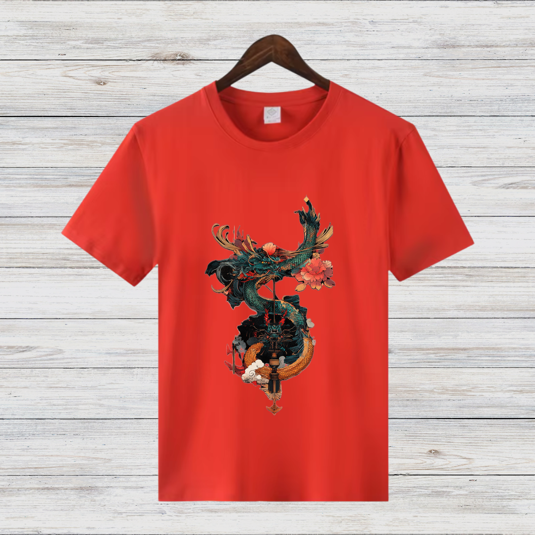 Mystischer Drache | Asiatisches Kunst T-Shirt | Japanischer Stil | Elegantes Baumwollshirt für die kalte Jahreszeit