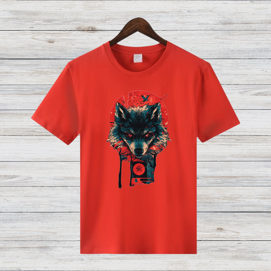 Mystischer Wolf | Japanisches Kunst T-Shirt | Stilvolles Wintershirt | Spirituelles Geschenk für Wolfsliebhaber