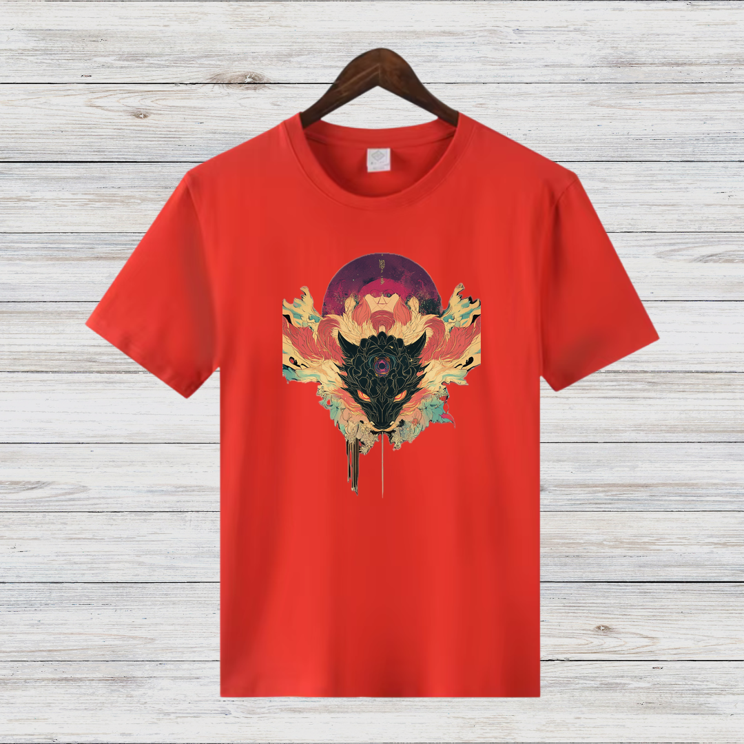 Mystischer Wolf | Künstlerisches T-Shirt | Spirituelles Design | Stilvolles Baumwollshirt für Wintertage