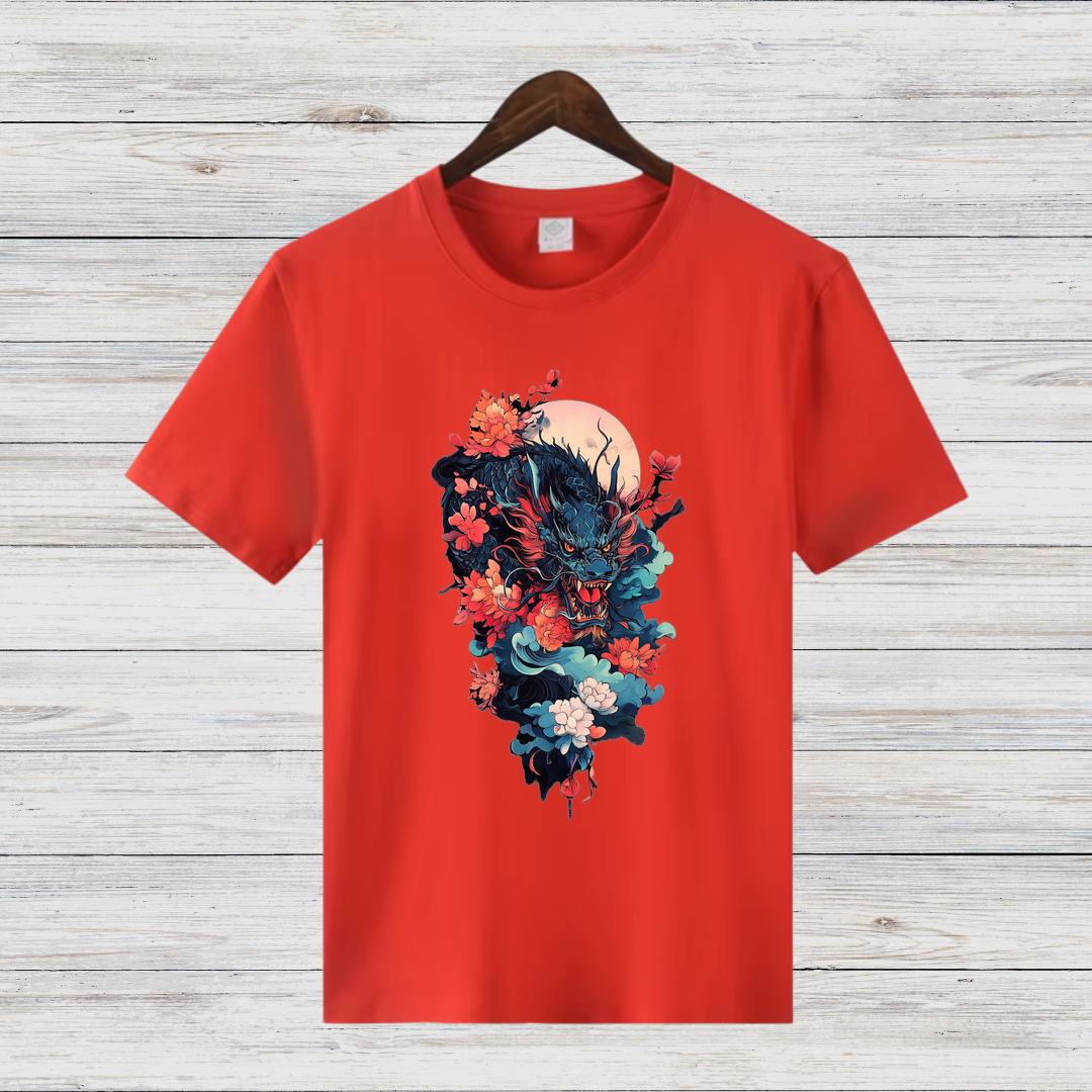 Mystischer Drache | Japanisches Kunst T-Shirt | Asiatisches Drachenmotiv | Stilvolles Baumwollshirt für den Winter