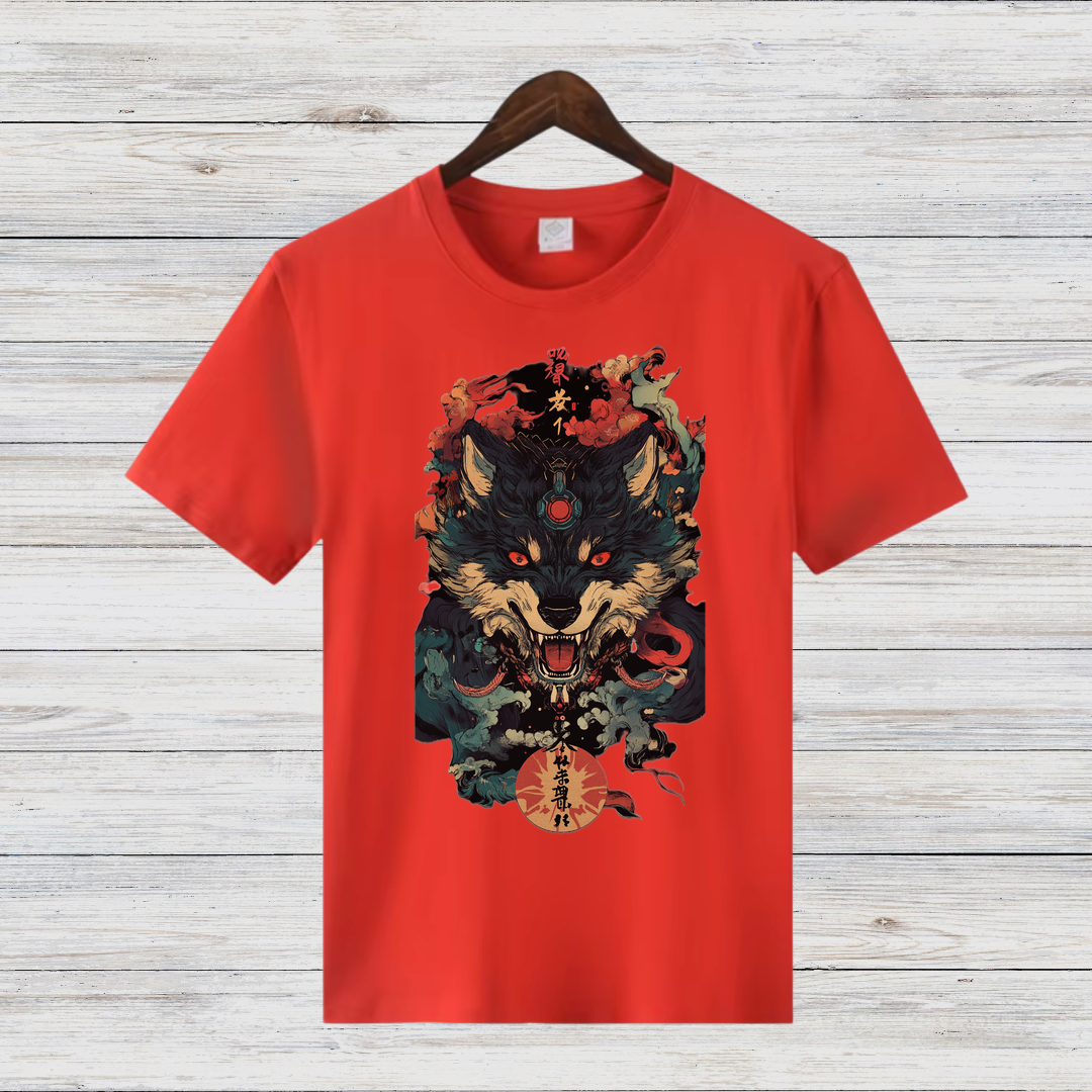 Mystischer Wolf | Japanisches Kunst T-Shirt | Winter Streetwear | Cooles Anime Design für Männer