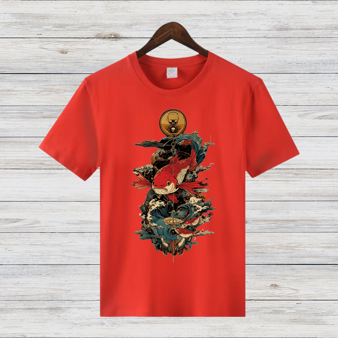 Mystischer Koi | Japanisches Kunst T-Shirt | Elegantes Winter-Shirt | Asiatisches Design für Stilbewusste
