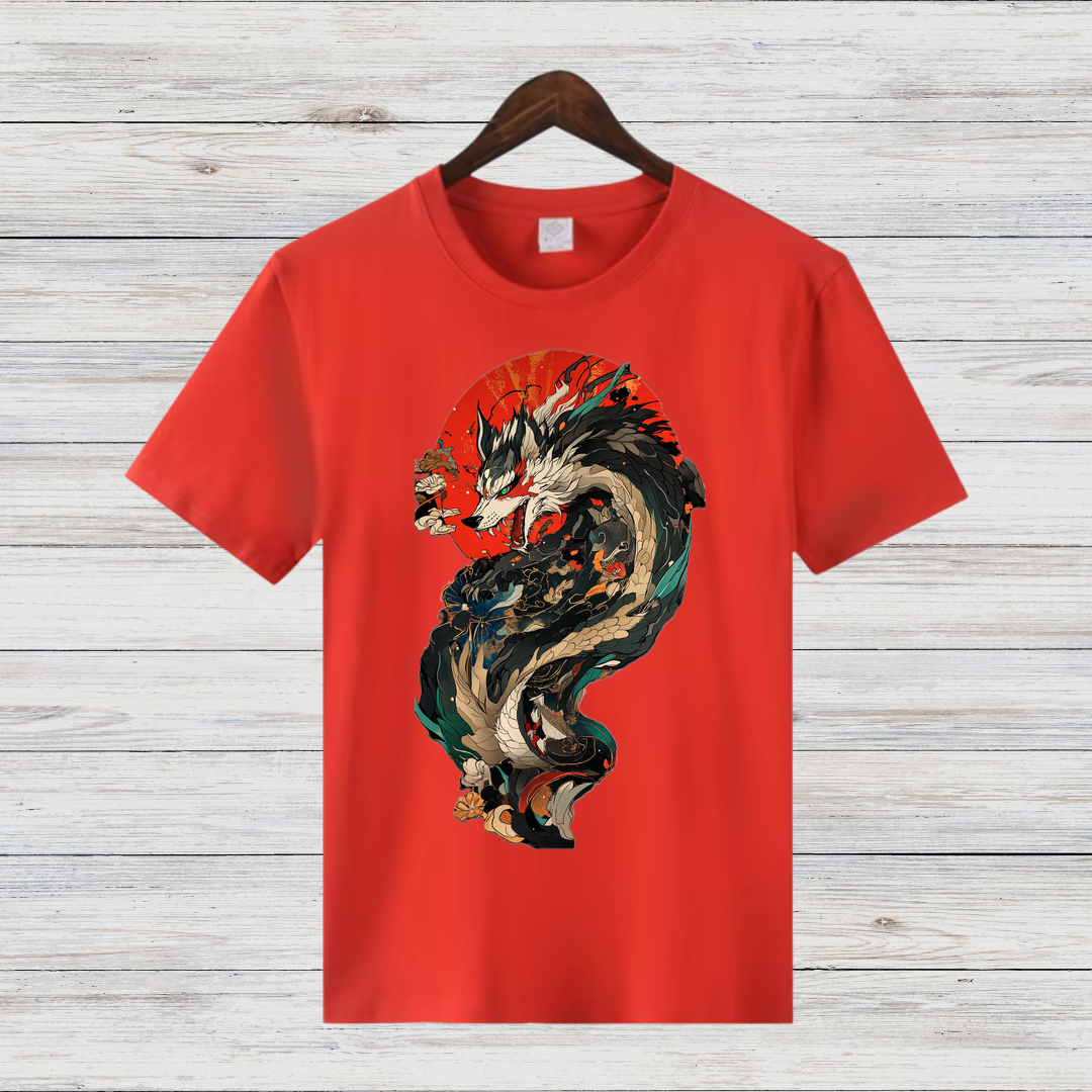 Mystischer Wolf | Fantasy T-Shirt | Japanisches Kunstdesign | Edles Statement Shirt für Wintertage