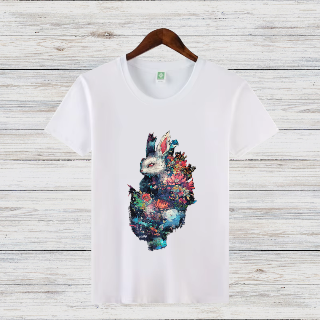 Magischer Winterhase | Künstlerisches T-Shirt | Mystisches Tierdesign | Baumwollshirt für kalte Tage