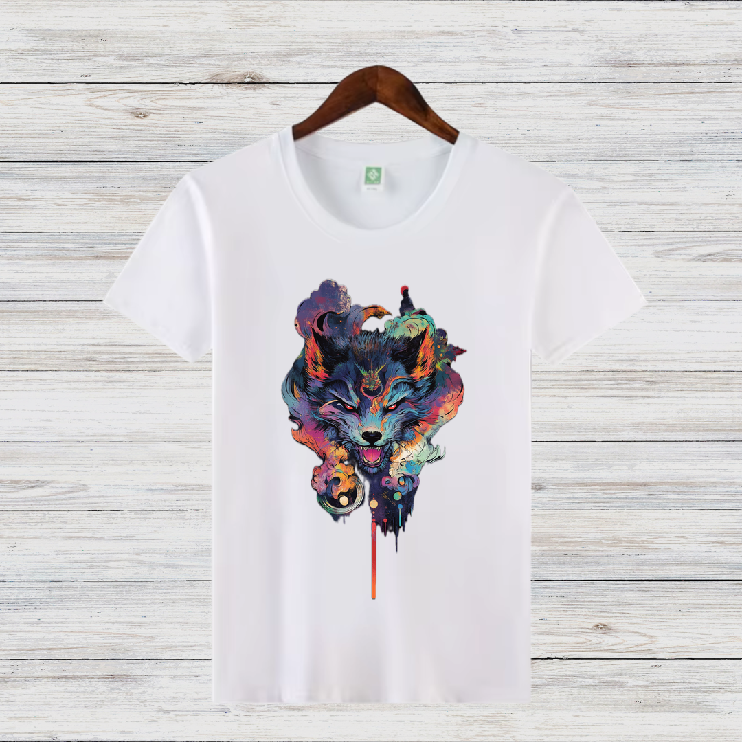 Mystischer Wolf | Kunstvolles T-Shirt | Spirituelles Wolfsmotiv | Stilvolles Statement Shirt für Tierliebhaber