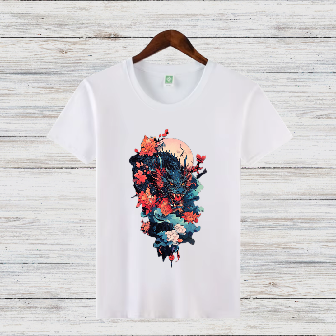 Mystischer Drache | Japanisches Kunst T-Shirt | Asiatisches Drachenmotiv | Stilvolles Baumwollshirt für den Winter