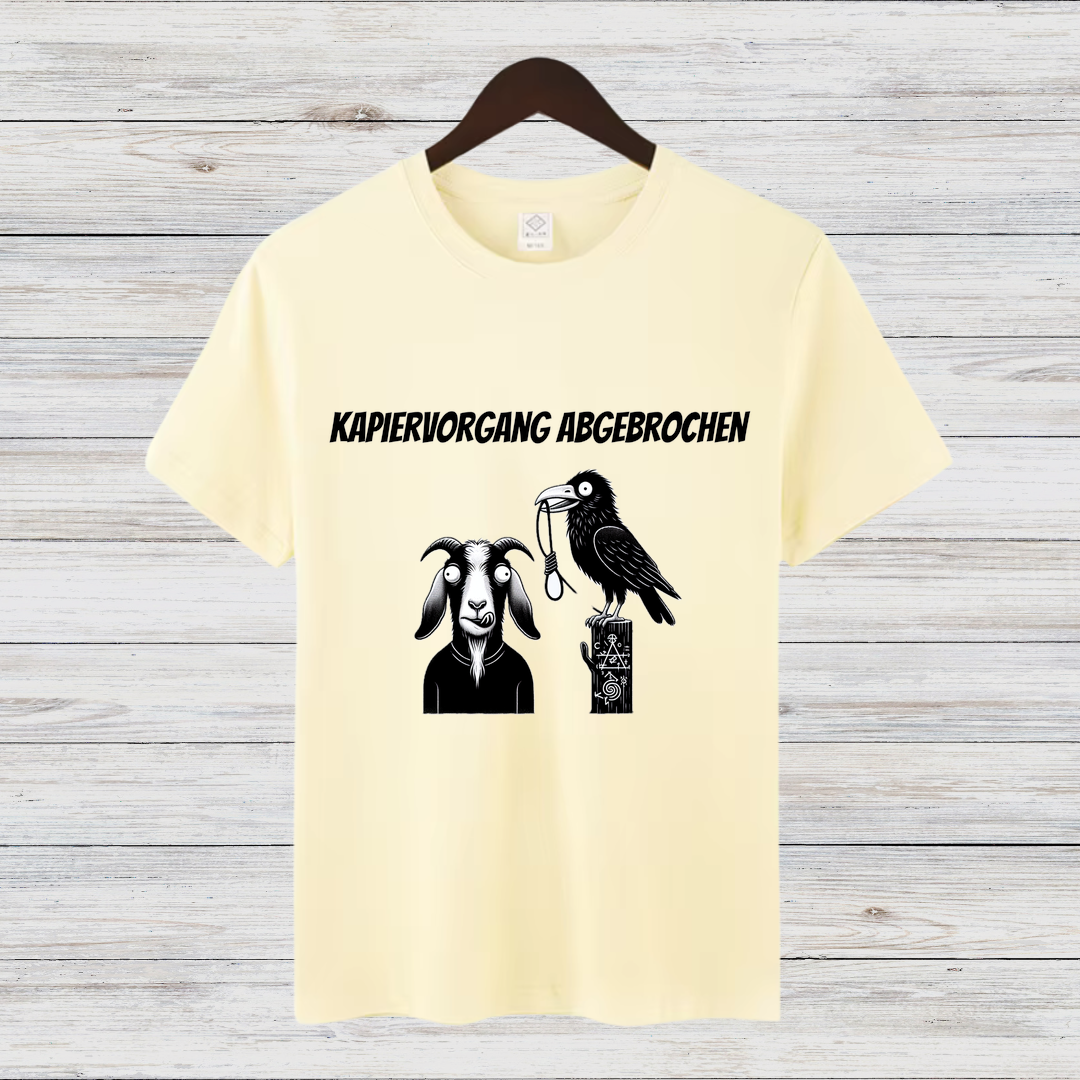Kapier-Vorgang Abgebrochen | Lustiges Statement-Shirt | Kreatives Design mit Ziege & Rabe | Humorvolles Shirt für kalte Wintertage