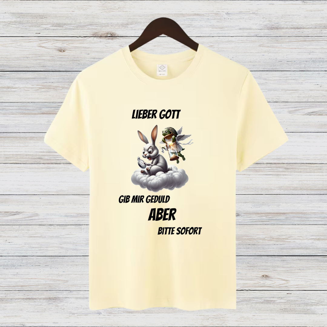 Lieber Gott Geduld Shirt | Lustiges Motiv T-Shirt | Humorvolles Design für den Winter | Statement Shirt für Frauen