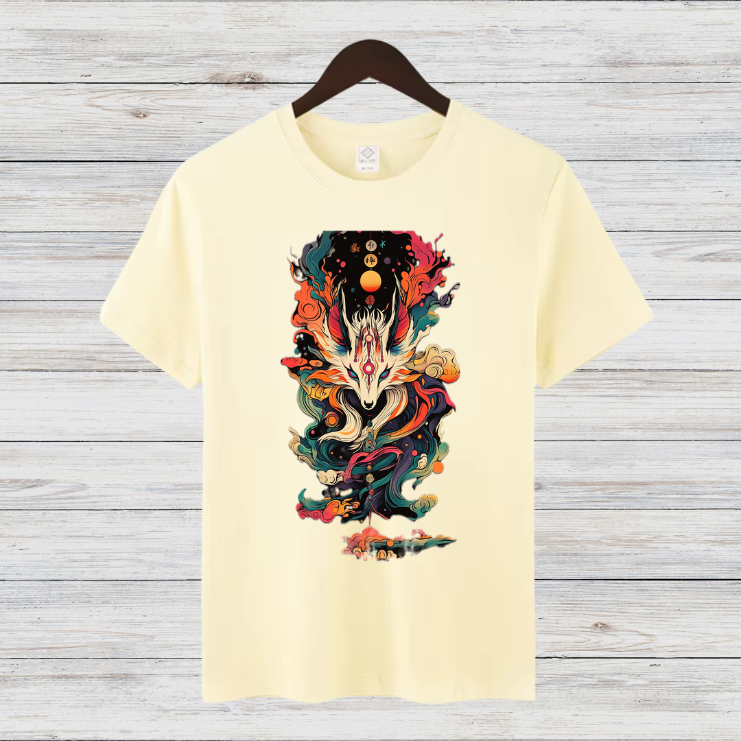 Mystischer Feuerwolf | Fantasie T-Shirt | Spirituelles Kunstdesign | Stilvolles Statement-Shirt für den Winter