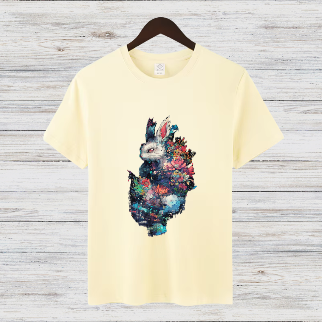 Magischer Winterhase | Künstlerisches T-Shirt | Mystisches Tierdesign | Baumwollshirt für kalte Tage