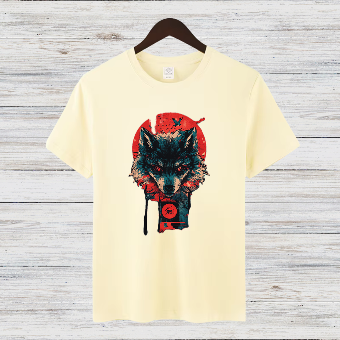 Mystischer Wolf | Japanisches Kunst T-Shirt | Stilvolles Wintershirt | Spirituelles Geschenk für Wolfsliebhaber