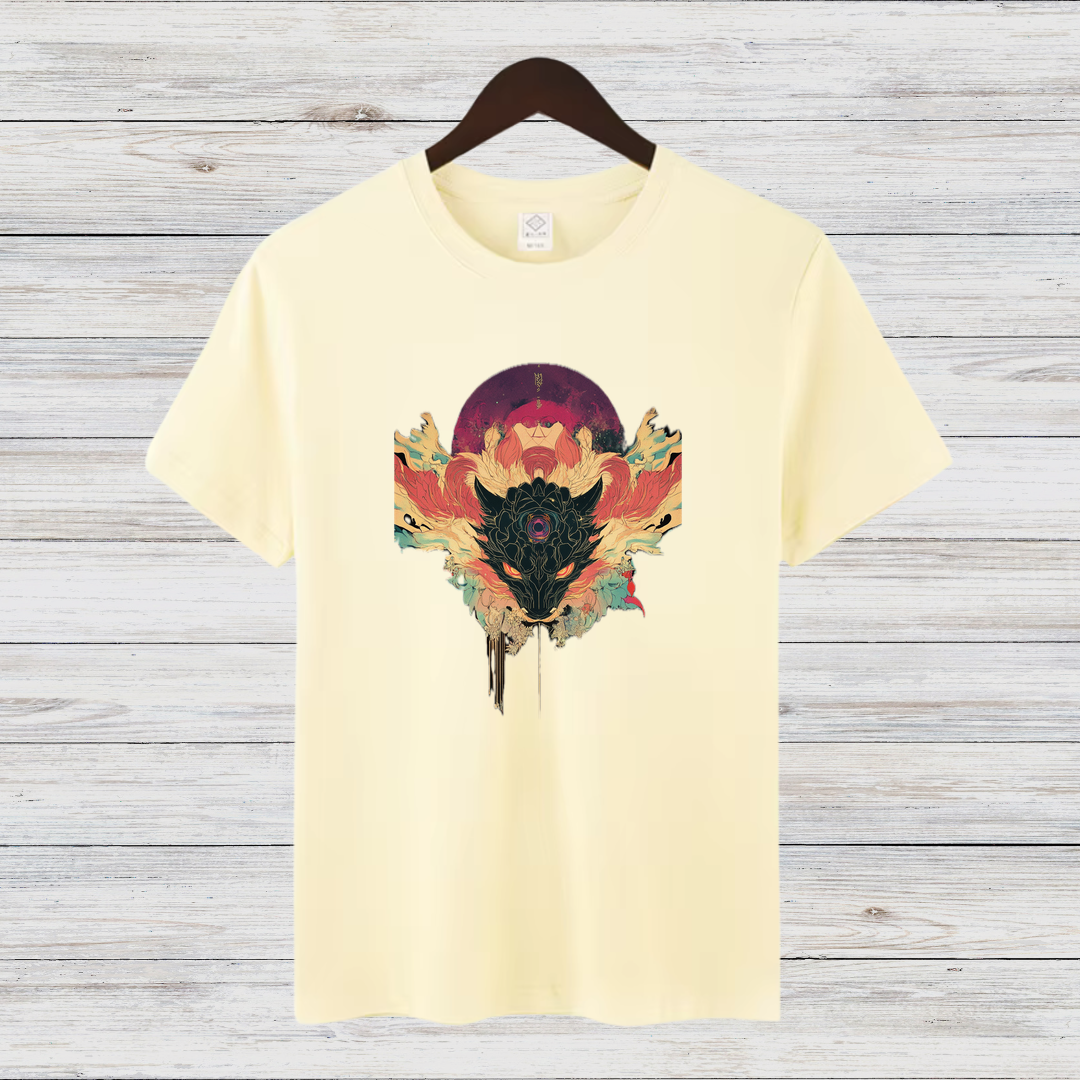 Mystischer Wolf | Künstlerisches T-Shirt | Spirituelles Design | Stilvolles Baumwollshirt für Wintertage
