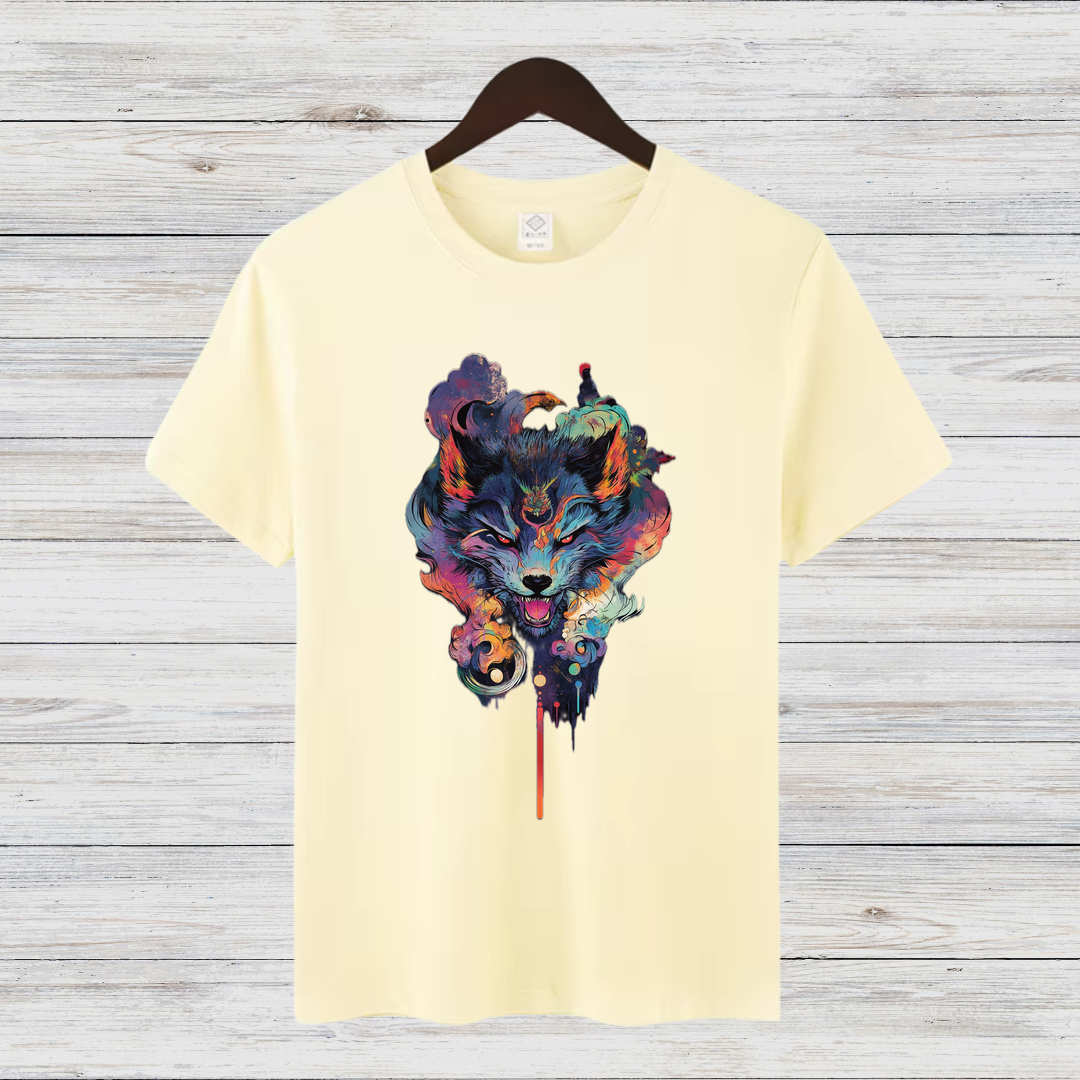 Mystischer Wolf | Kunstvolles T-Shirt | Spirituelles Wolfsmotiv | Stilvolles Statement Shirt für Tierliebhaber