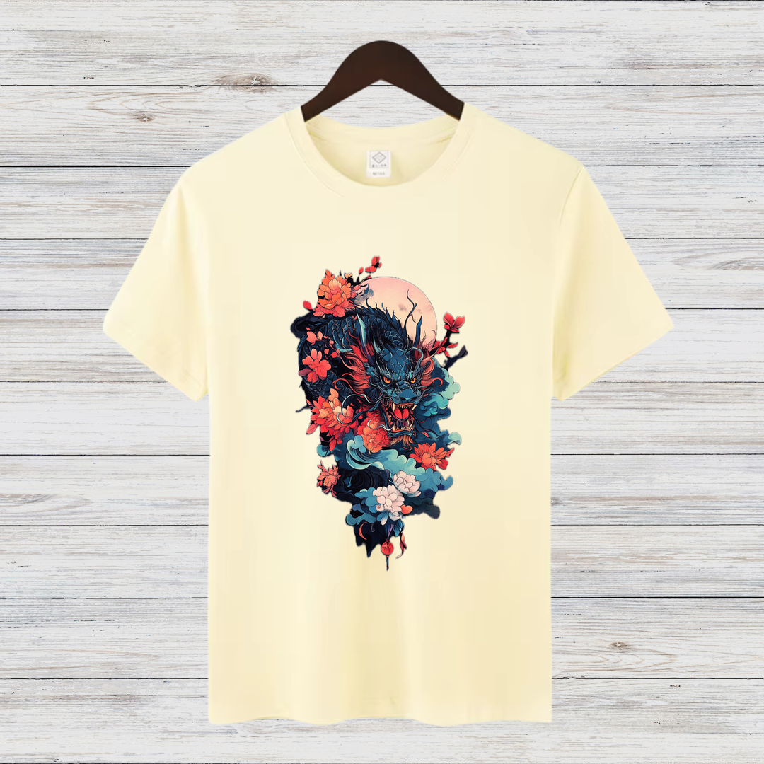 Mystischer Drache | Japanisches Kunst T-Shirt | Asiatisches Drachenmotiv | Stilvolles Baumwollshirt für den Winter