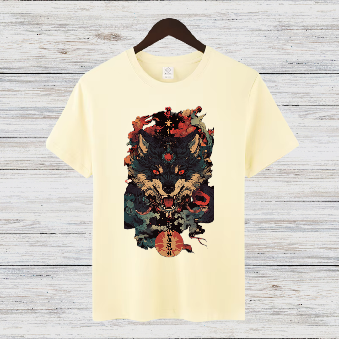 Mystischer Wolf | Japanisches Kunst T-Shirt | Winter Streetwear | Cooles Anime Design für Männer
