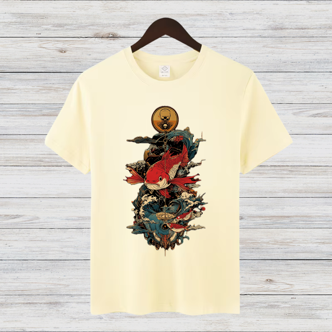 Mystischer Koi | Japanisches Kunst T-Shirt | Elegantes Winter-Shirt | Asiatisches Design für Stilbewusste