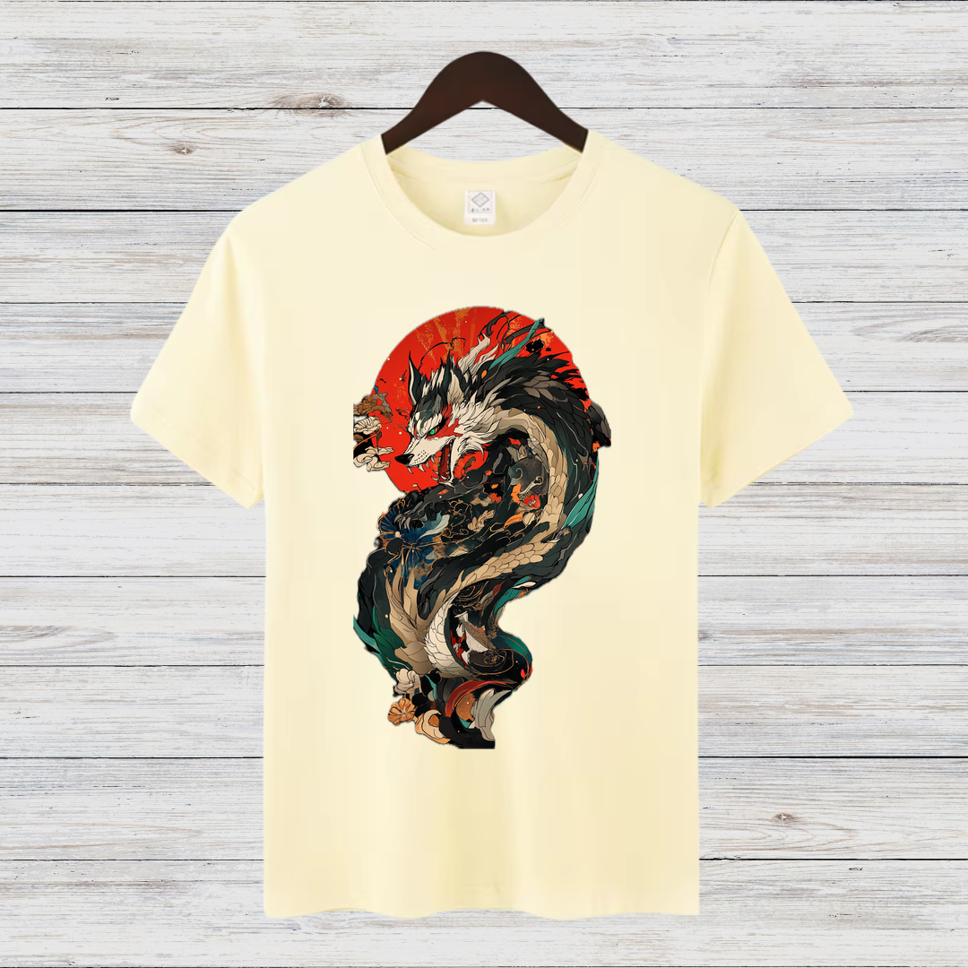 Mystischer Wolf | Fantasy T-Shirt | Japanisches Kunstdesign | Edles Statement Shirt für Wintertage