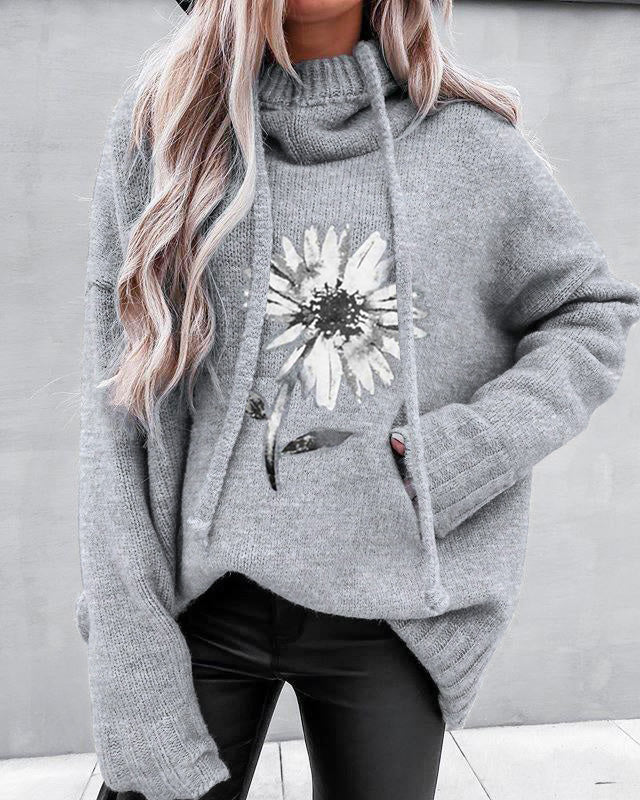 HerbstTrend® - Grijze hoodie met bloemenprint