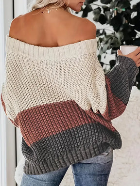 Hereniging® off-shoulder gebreide trui met kleurblokken