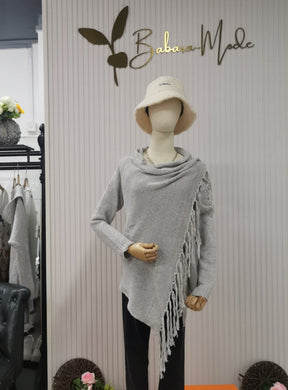 FallStil® - Asymmetrische trui met lange mouwen en split in kwastjesdesign