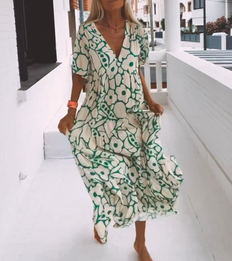 PureWear® - Groene maxi-jurk met korte mouwen