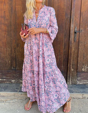 FallStil® - Roze maxi-jurk met schattige print