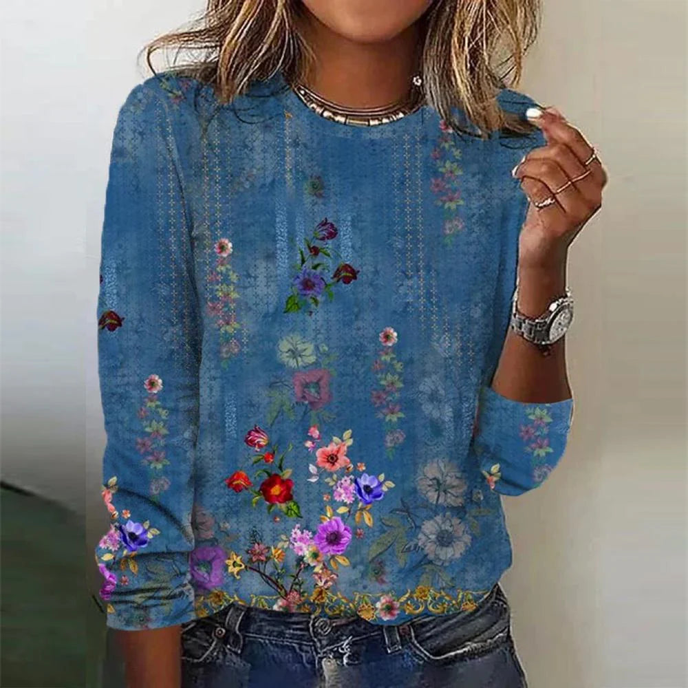 Denim top met bloemenmotief