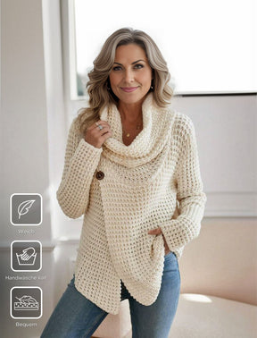 HerbstTrend® - Beige effen trui met hoge halslijn