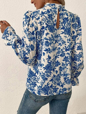 Lovja® - Vintage blauwe bloemenprint top