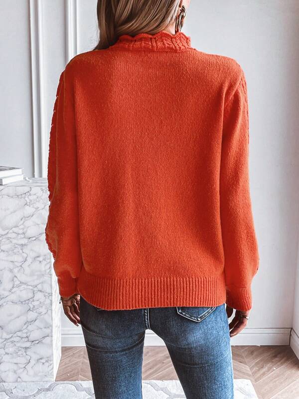 HerbstTrend® - Orangefarbener einfarbiger Pullover mit Rollkragen