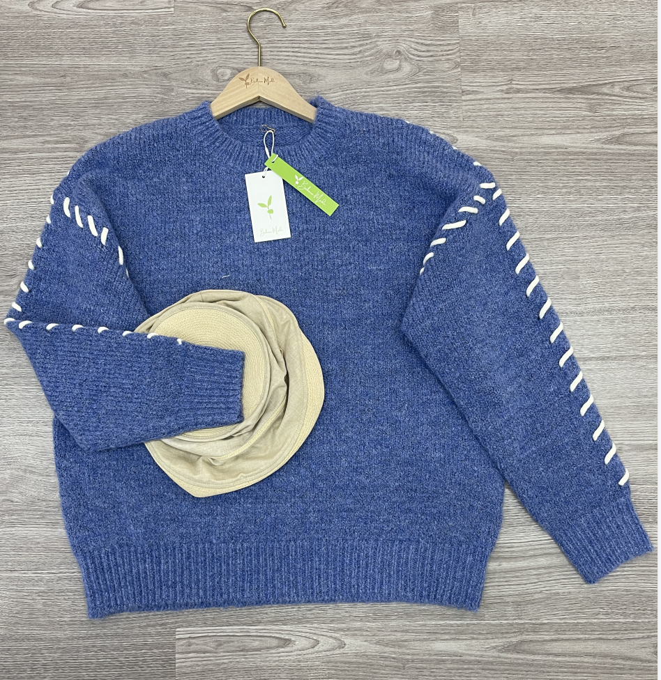 HerbstTrend® - Effen blauwe kindertrui met lange mouwen