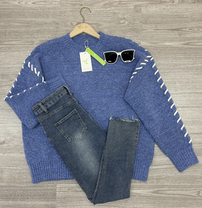 HerbstTrend® - Effen blauwe kindertrui met lange mouwen