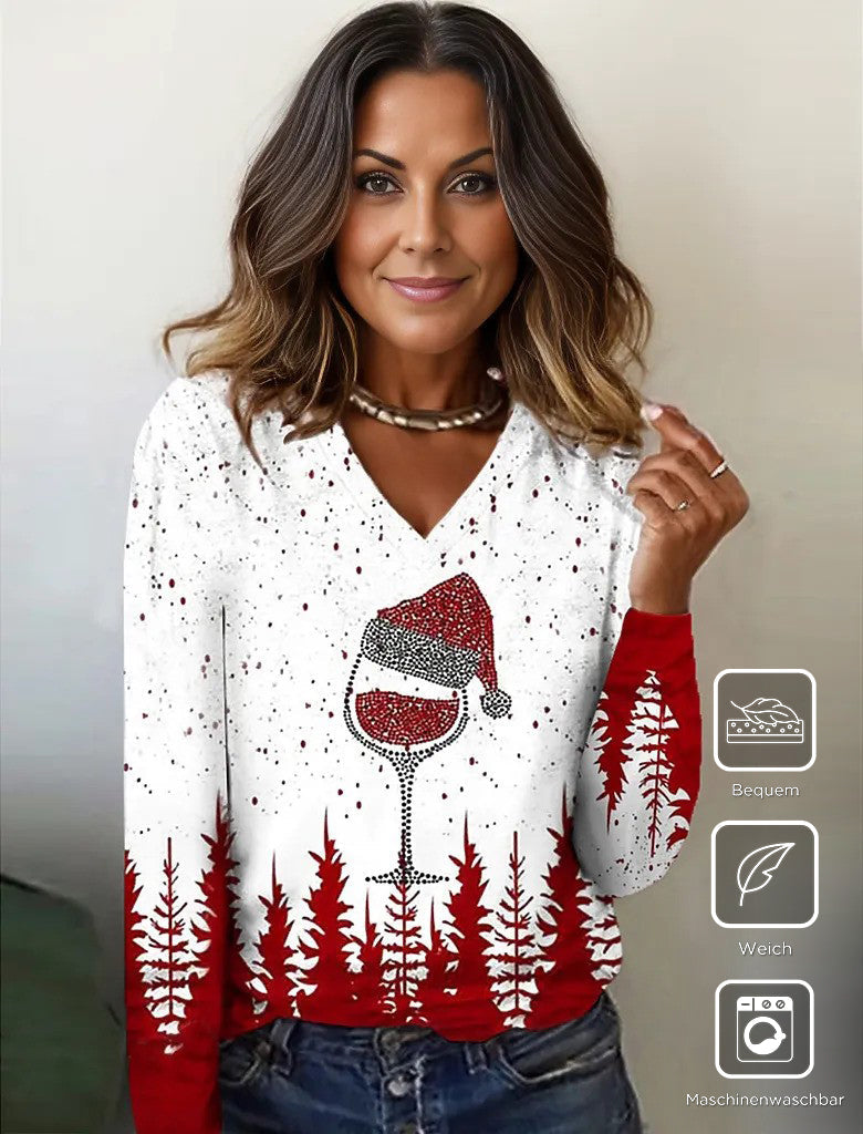 [OUTLET] FallStil® - Tipsy Red Wine Holiday Party-top met lange mouwen