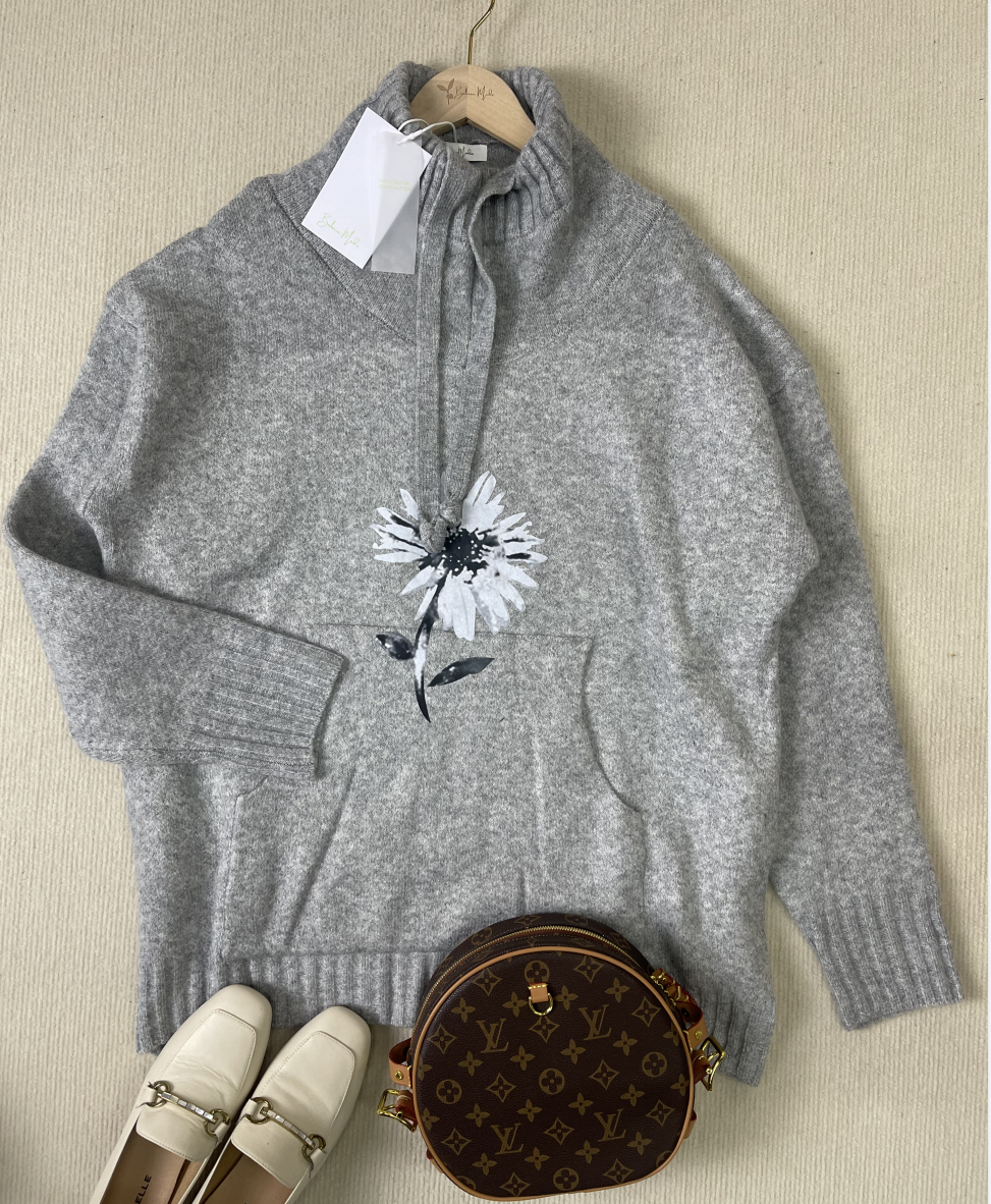 HerbstTrend® - Grijze hoodie met bloemenprint