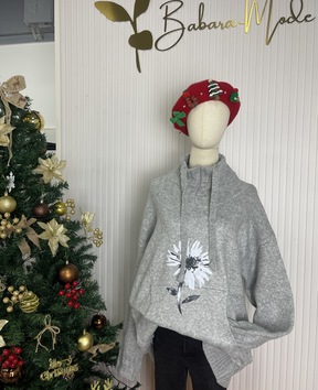 HerbstTrend® - Grijze hoodie met bloemenprint