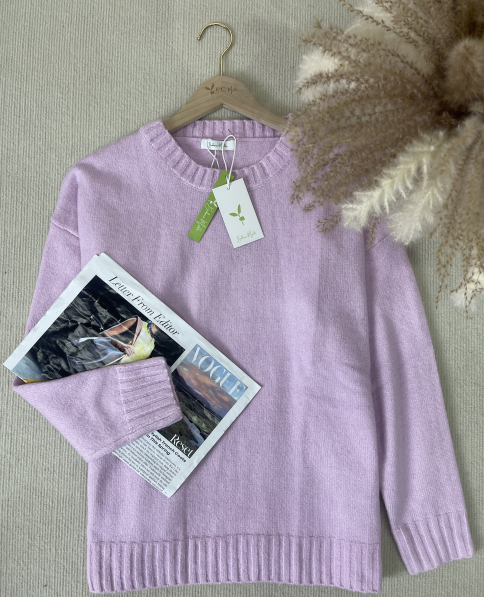 WinterTrend® - Roze effen trui met lange mouwen en ronde hals