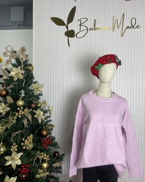 WinterTrend® - Roze effen trui met lange mouwen en ronde hals