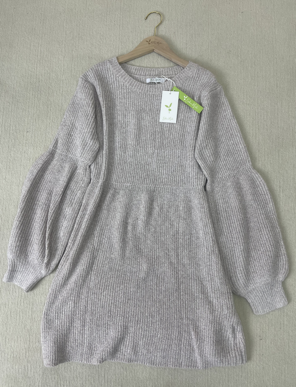 WinterTrend® - Abrikoos effen mini-sweaterjurk