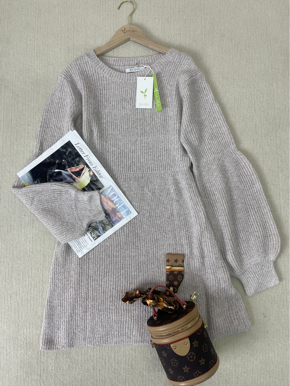 WinterTrend® - Abrikoos effen mini-sweaterjurk