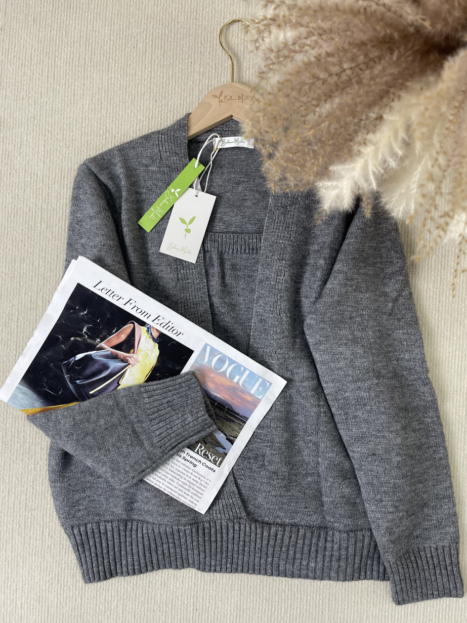 WinterTrend® - Grijze Twofer-sweater met lange mouwen en V-hals