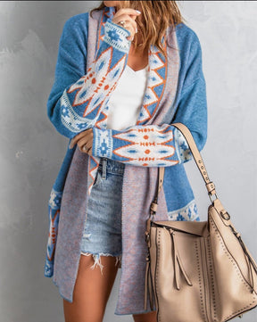 HerbstTrend® - Blauw vest met lange mouwen en print