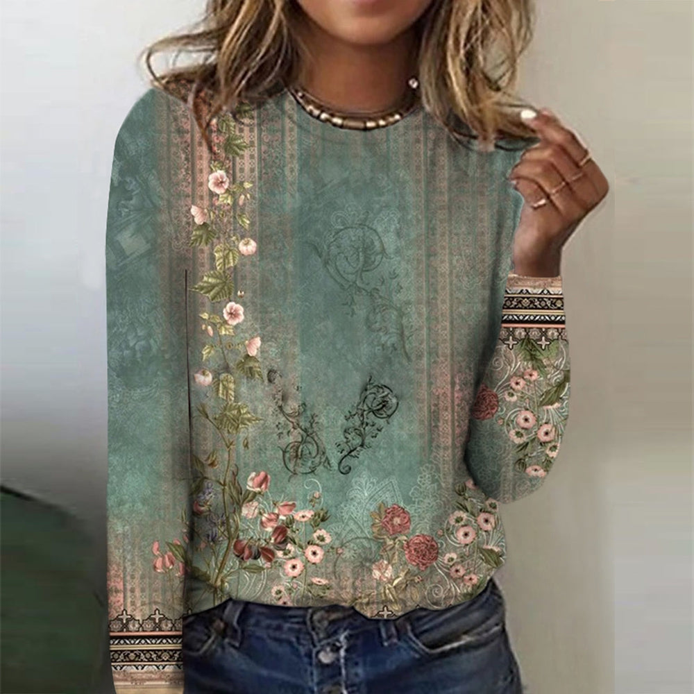 FallStil® - Top met lange mouwen en groene bloemenprint