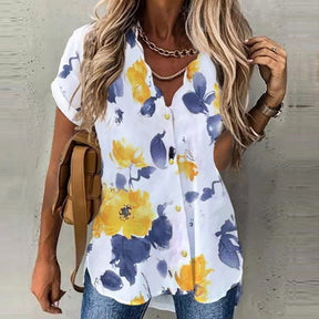 SpringStil® - Romantische top met korte mouwen en bloemenprint